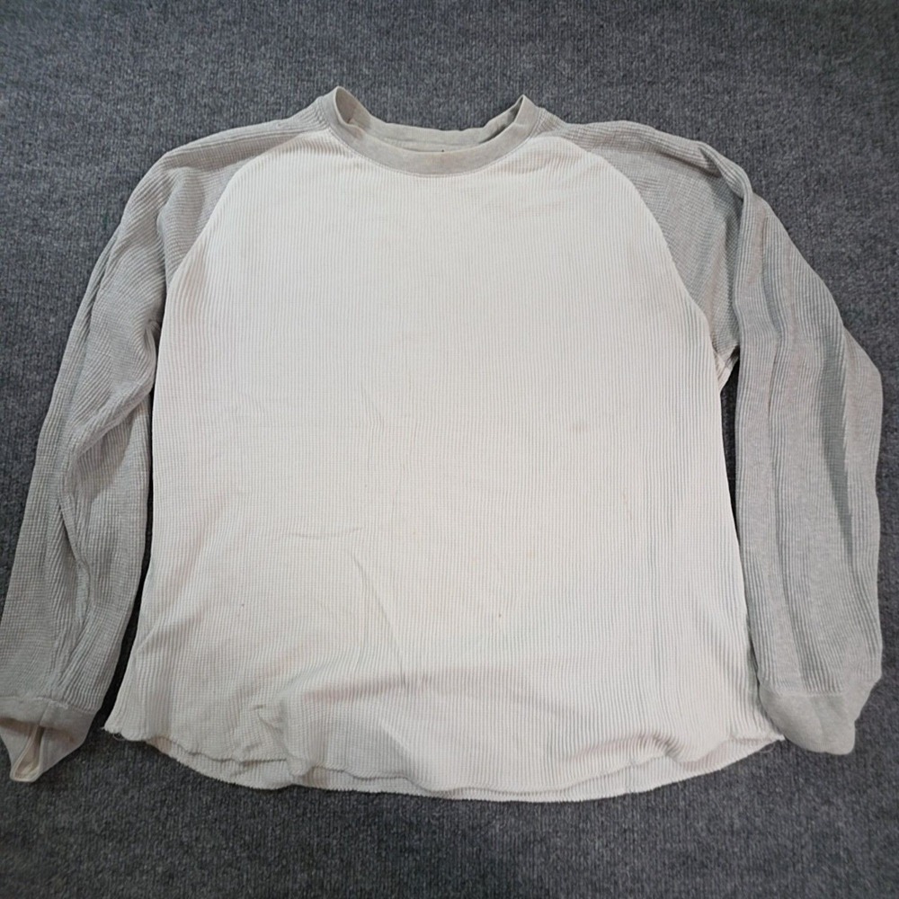 Old Navy Shirt Mens Large White Colorblock Thermal Waffle Knit Long Sleeve Top
